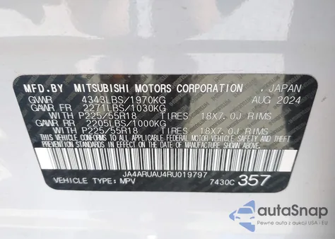 2024 Mitsubishi Outlander Sport S/Se/Es/Le/Ralliart/Trail Edition from USA, damaged, VIN JA4ARUAU4RU019797